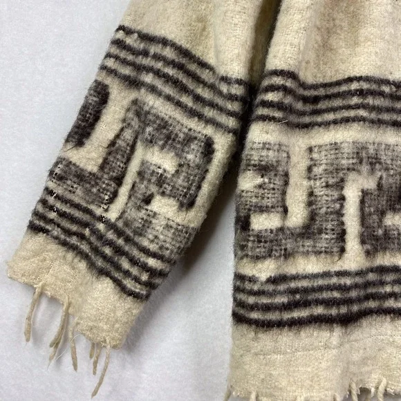 Vintage Cream Wool Knit Fringed Southwestern Birds Full Zip Jacket Coat - Picture 10 of 15